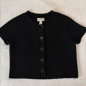 LOFT Black Button-Up Short Sleeve Cardigan